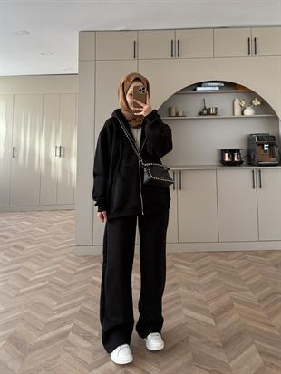 Delma Üç İplik Fermuarlı Takım Siyah