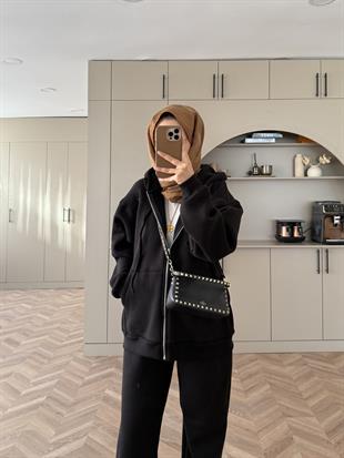 Delma Üç İplik Fermuarlı Takım Siyah