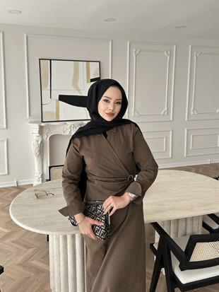 Kumsal Keten Elbise Acı Kahve