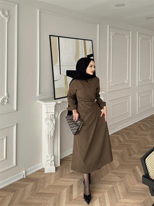 Kumsal Keten Elbise Acı Kahve