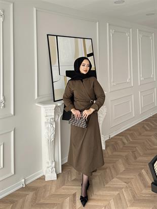 Kumsal Keten Elbise Acı Kahve