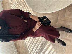 Kumsal Keten Elbise Bordo