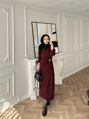 Kumsal Keten Elbise Bordo
