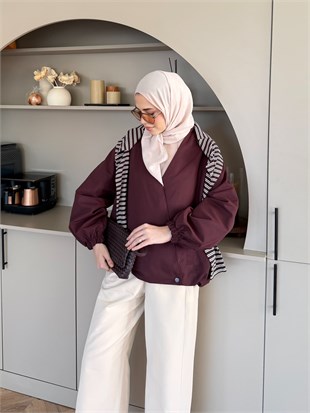 Derev Düğmeli Bomber Ceket Bordo (4557)