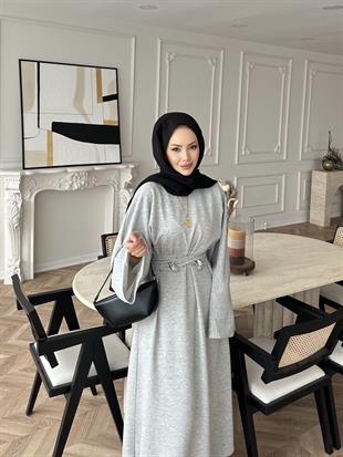 Desni İki İplik Elbise Melanj Gri