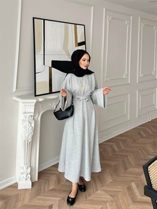 Desni İki İplik Elbise Melanj Gri