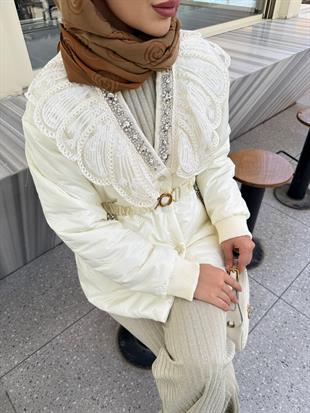 Diamond İthal Kapitone Mont Ekru