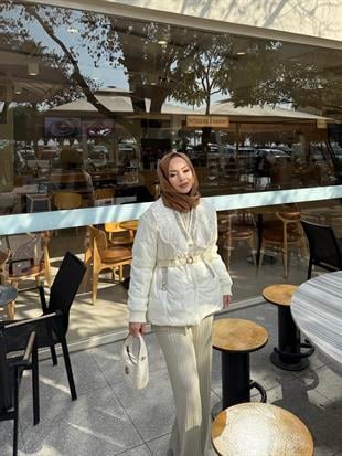 Diamond İthal Kapitone Mont Ekru