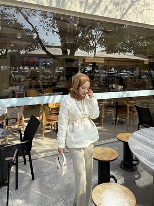 Diamond İthal Kapitone Mont Ekru