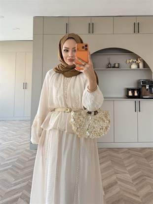 Diana Düğmeli Etekli Takım Bej (5723)