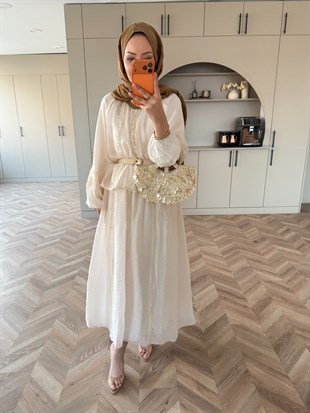 Diana Düğmeli Etekli Takım Bej (5723)