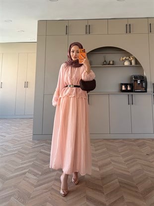 Diana Düğmeli Etekli Takım Pembe (5723)
