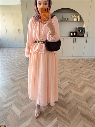 Diana Düğmeli Etekli Takım Pembe (5723)