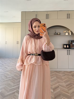 Diana Düğmeli Etekli Takım Pembe (5723)