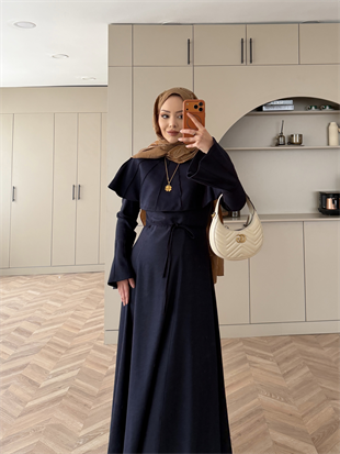 Dila Pelerinli Tensel Kot Elbise Lacivert (4415)