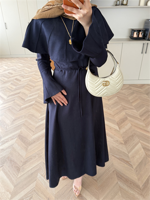 Dila Pelerinli Tensel Kot Elbise Lacivert (4415)