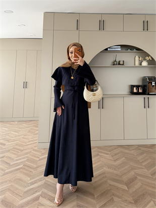 Dila Pelerinli Tensel Kot Elbise Lacivert (4415)