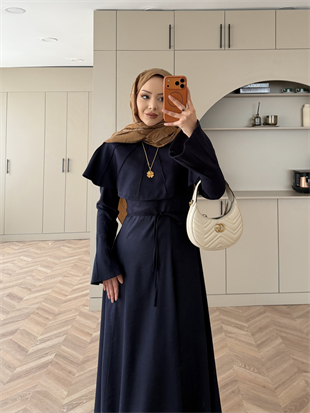 Dila Pelerinli Tensel Kot Elbise Lacivert (4415)