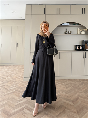 Dila Pelerinli Tensel Kot Elbise Siyah (4415)