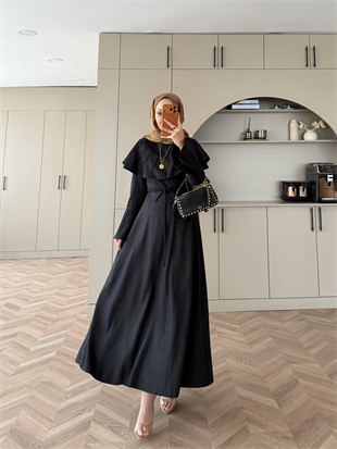 Dila Pelerinli Tensel Kot Elbise Siyah (4415)