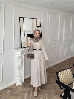 Dilay Triko Uzun Hırka Bej