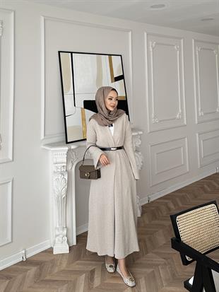 Dilay Triko Uzun Hırka Bej