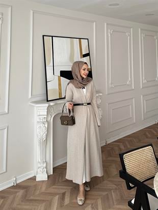 Dilay Triko Uzun Hırka Bej