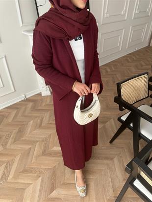 Dilay Triko Uzun Hırka Bordo
