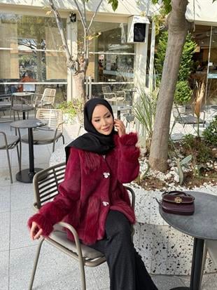 Diva Kürk Detaylı Angora Hırka/Ceket Bordo