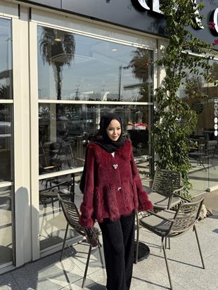 Diva Kürk Detaylı Angora Hırka/Ceket Bordo