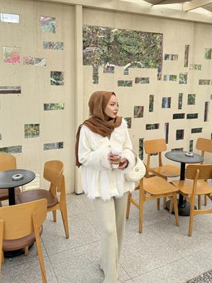 Diva Kürk Detaylı Angora Hırka/Ceket Ekru