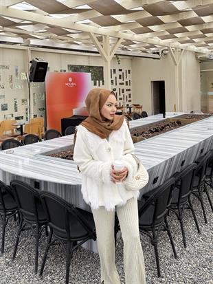 Diva Kürk Detaylı Angora Hırka/Ceket Ekru