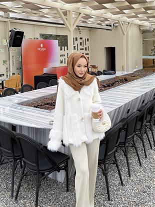 Diva Kürk Detaylı Angora Hırka/Ceket Ekru