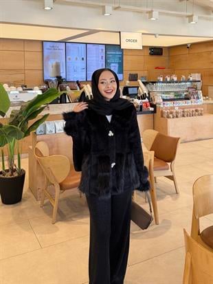 Diva Kürk Detaylı Angora Hırka/Ceket Siyah