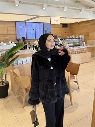 Diva Kürk Detaylı Angora Hırka/Ceket Siyah