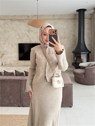 Dora Çıtçıt Detaylı Etekli Takım Vizon (503)