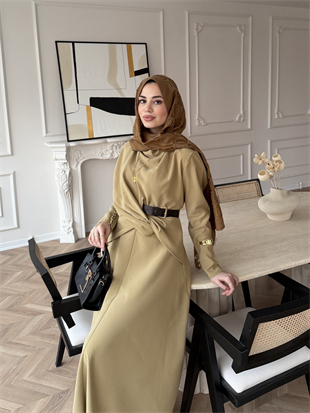 Dosha Düğüm Detaylı Modal Elbise Haki (3016) 