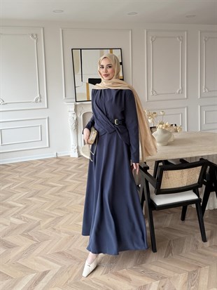 Dosha Düğüm Detaylı Modal Elbise Lacivert (3016)