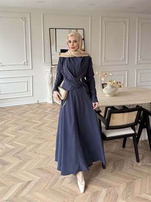 Dosha Düğüm Detaylı Modal Elbise Lacivert (3016)