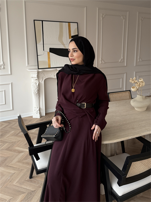Dosha Düğüm Detaylı Modal Elbise Mürdüm (3016)
