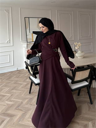 Dosha Düğüm Detaylı Modal Elbise Mürdüm (3016)
