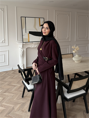 Dosha Düğüm Detaylı Modal Elbise Mürdüm (3016)