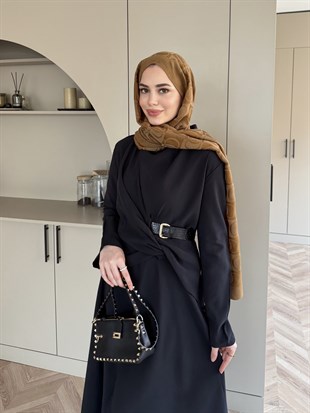 Dosha Düğüm Detaylı Modal Elbise Siyah (3016)