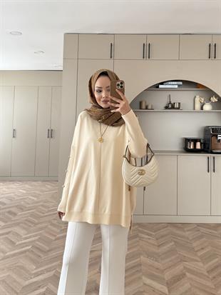 Düğmeli Merserize Kazak Bej