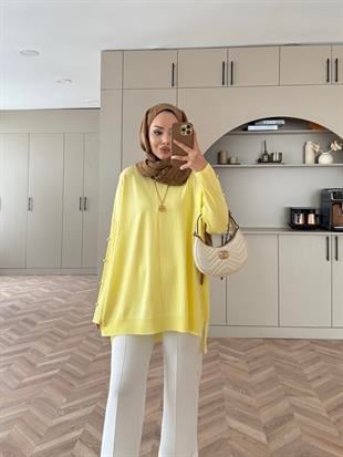 Düğmeli Merserize Kazak ButterYellow