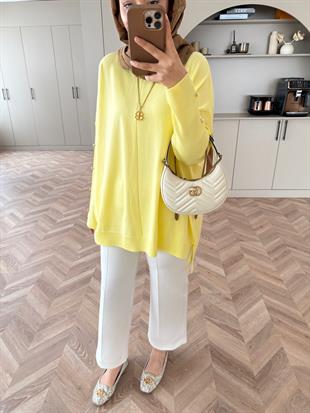 Düğmeli Merserize Kazak ButterYellow