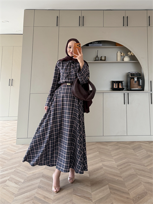 Ebony Bağlamalı Ekose Etekli Takım Bordo-Lacivert (2336)