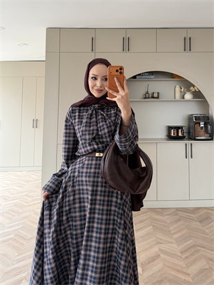 Ebony Bağlamalı Ekose Etekli Takım Bordo-Lacivert (2336)