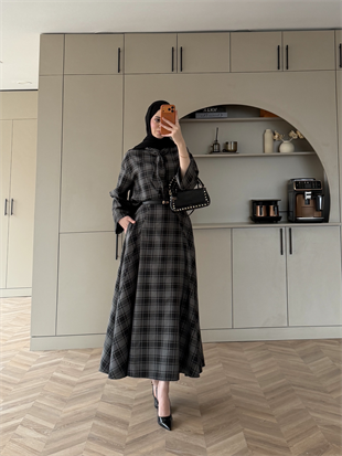 Ebony Bağlamalı Ekose Etekli Takım Füme (2336)