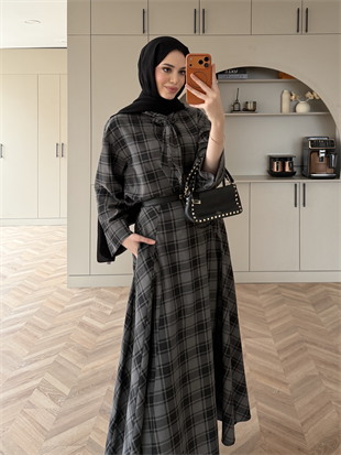 Ebony Bağlamalı Ekose Etekli Takım Füme (2336)